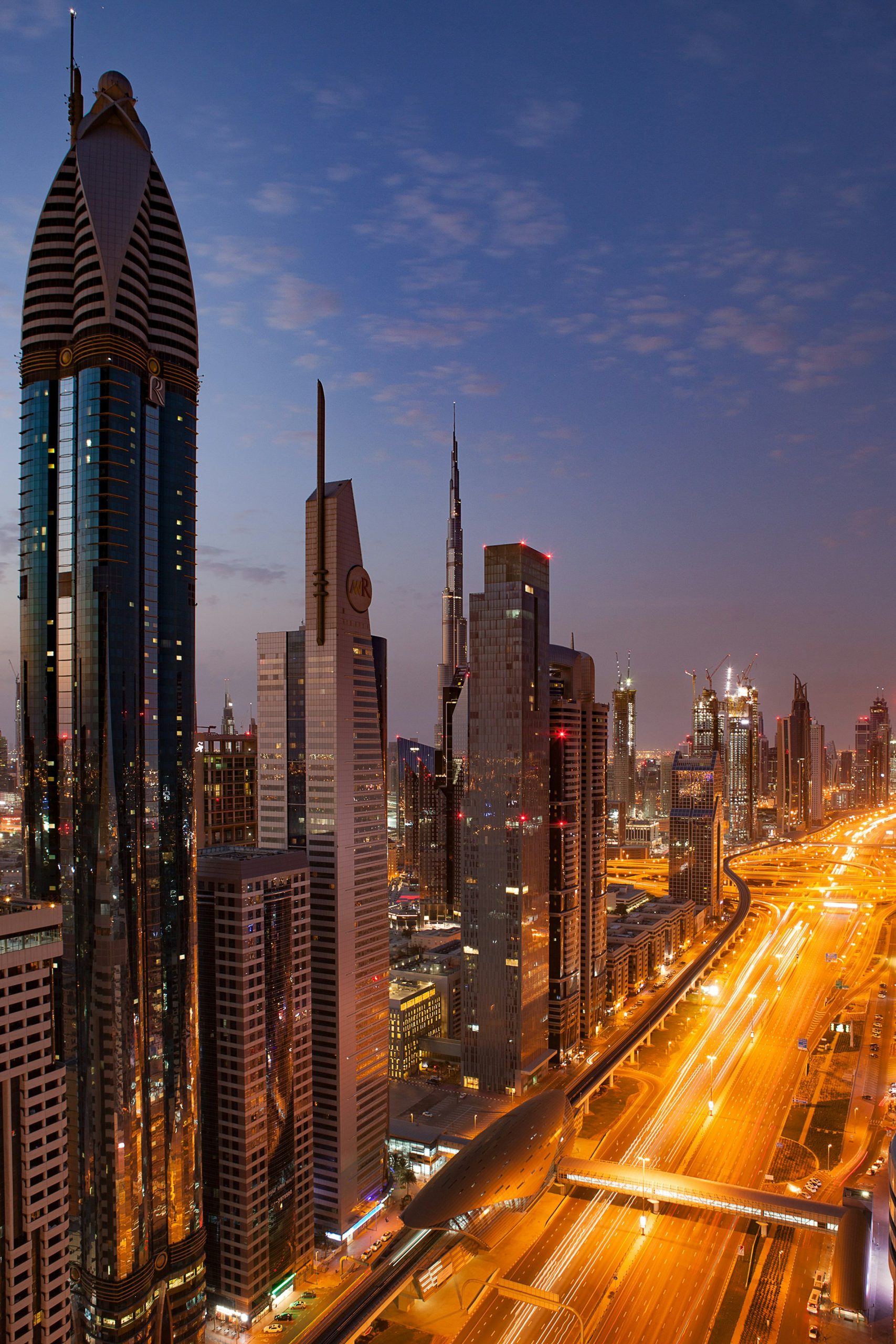 Dubai high-rise skyline at dusk